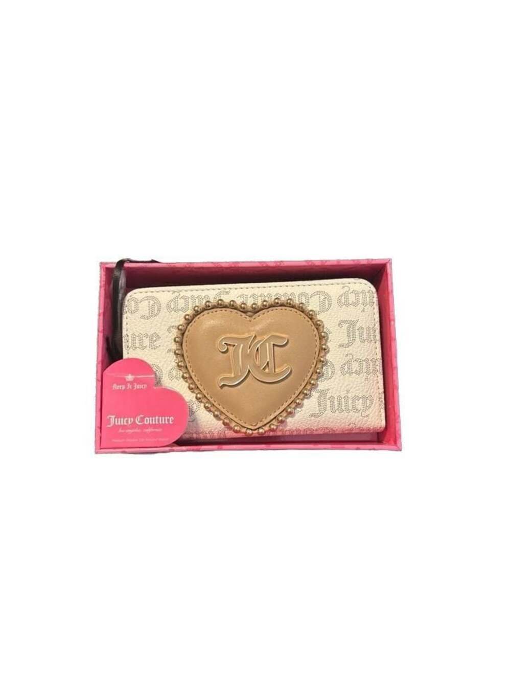 Juicy Couture Love Never Dies Bifold Wallet in Pecan/White with Logo Heart